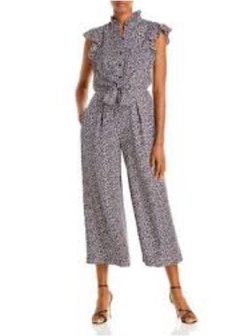 Rebecca Taylor Leopard Print Silk Blend Ruffle Tie Front Jumpsuit Sz 10